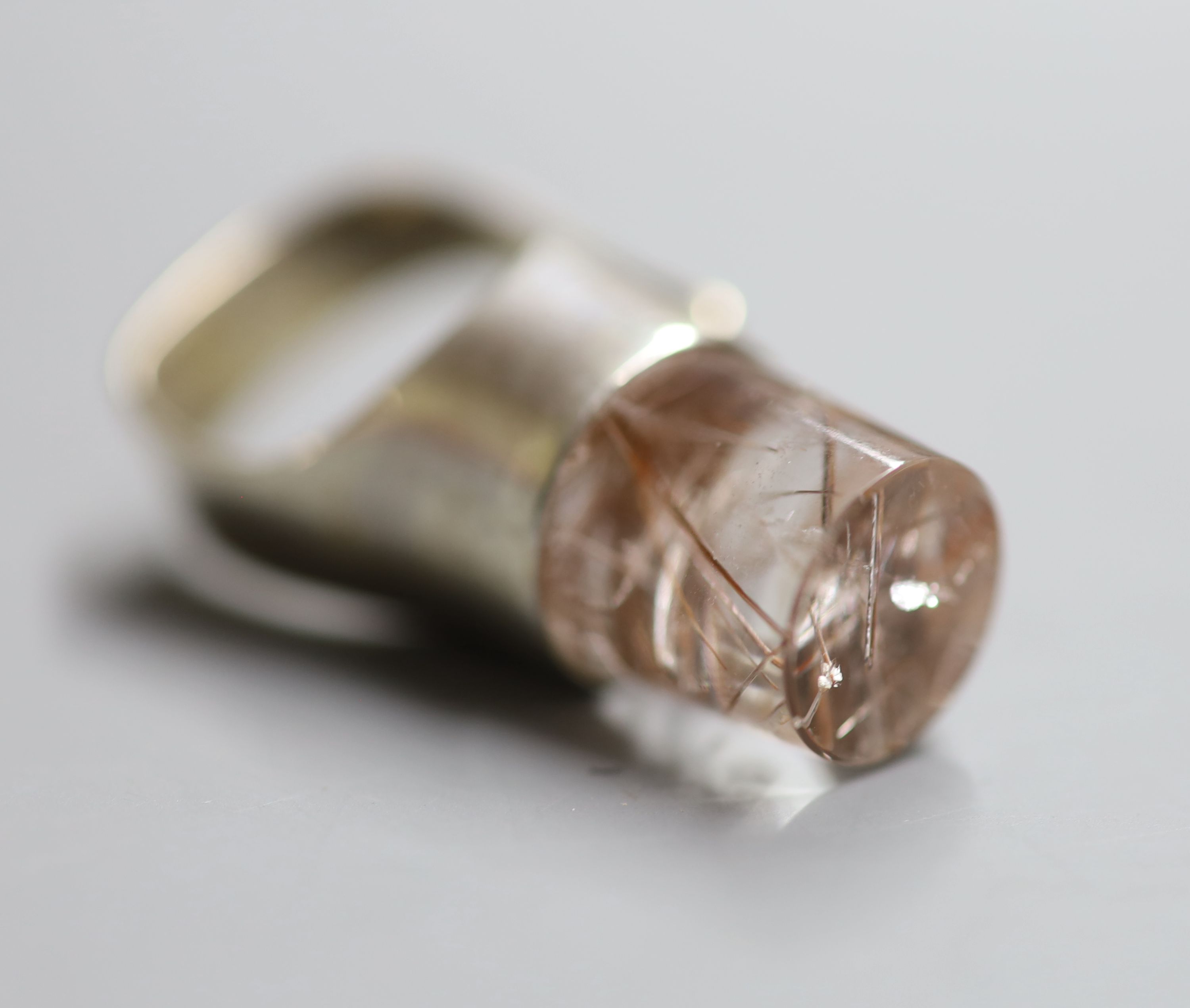 A Georg Jensen 925 and rutilated quartz dress ring, stamped Torun, design no. 151, size N/O, gross 17.7 grams,